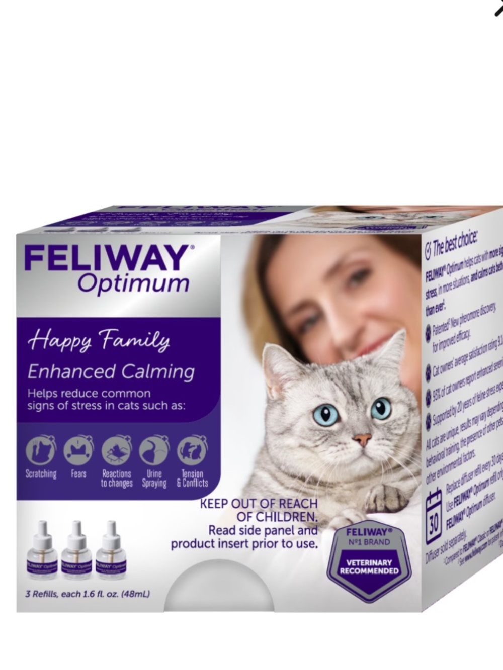 Feliway Optimium Enhanced Calming 3x 30 Day Refills for Cats 48 ml each NEW! $75